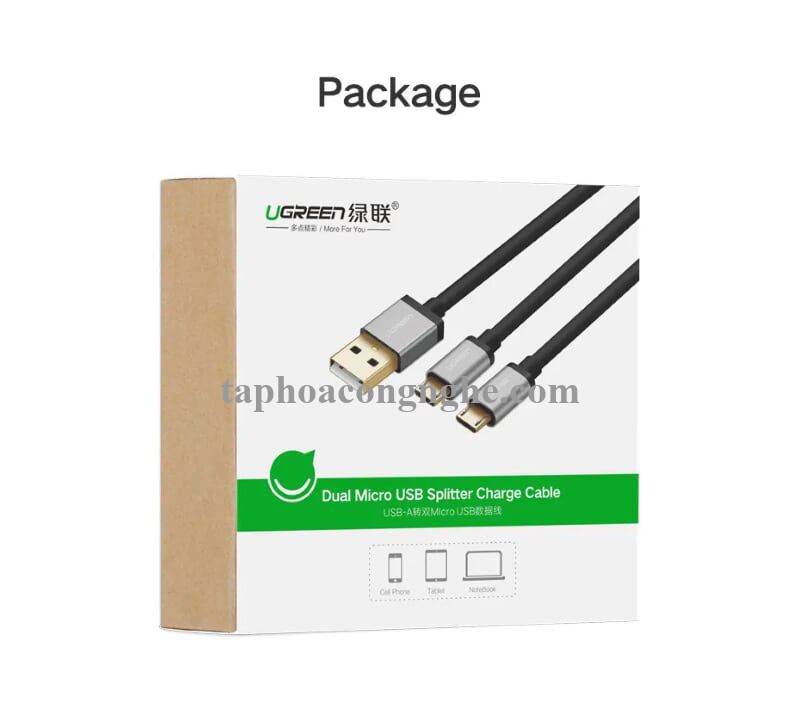 Ugreen 30571 0.5m màu xanh Cáp USB-A 2.0 sang Micro USB + USB-C US196 30030571